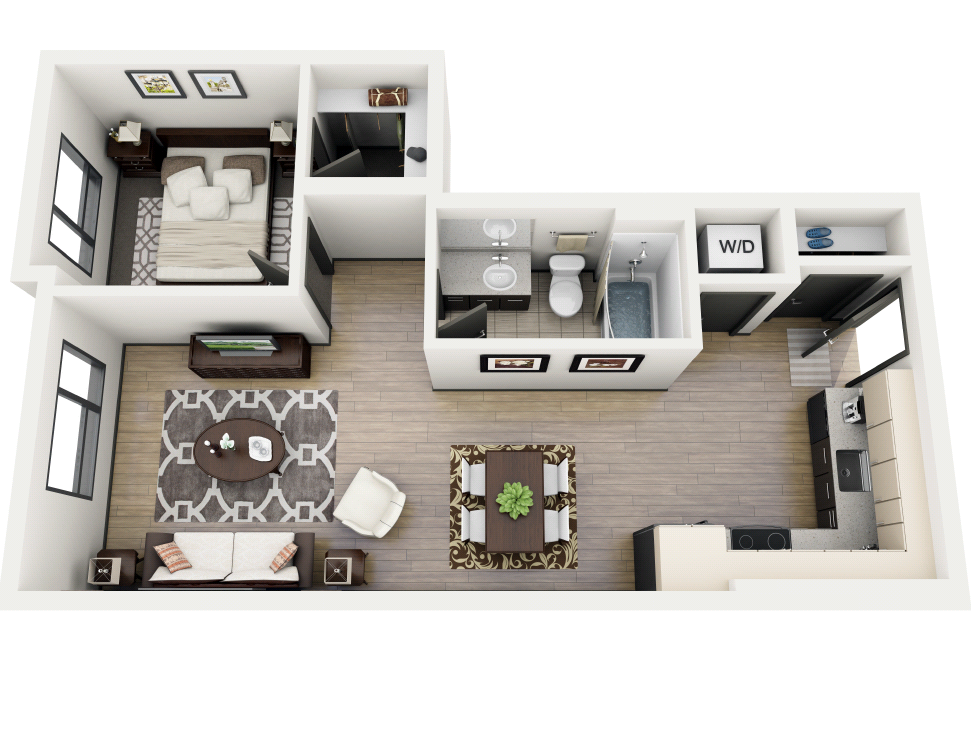 1 Bedroom, 1 Bathroom Floor Plan