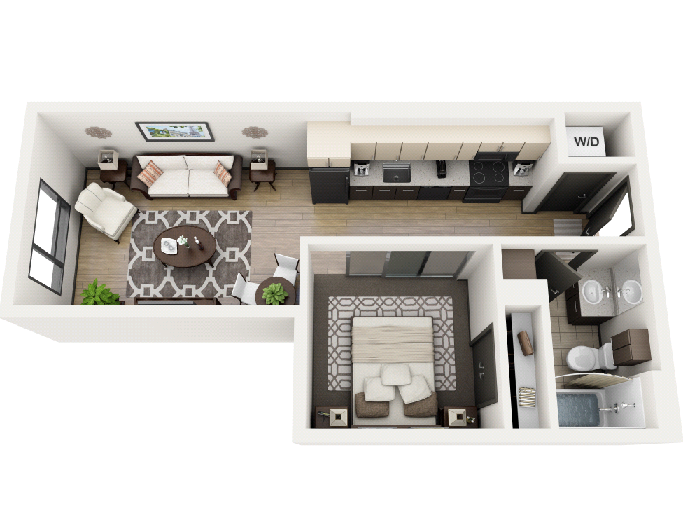 1 Bedroom, 1 Bathroom Floor Plan