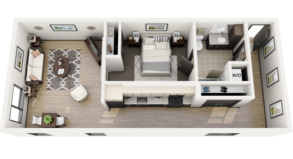 1 Bedroom, 1 Bathroom Floor Plan