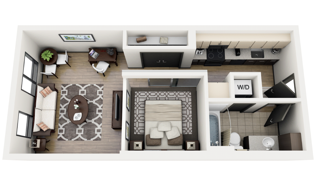 1 Bedroom, 1 Bathroom Floor Plan