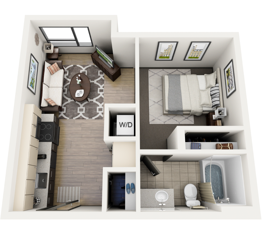 1 Bedroom, 1 Bathroom Floor Plan
