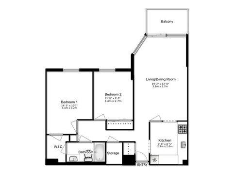 2 bed, 1 bath, generous apartments with balcony