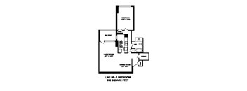 One bedroom, one bathroom apartment layout at Brookbanks Apartments in Toronto, ON