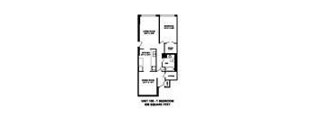 One bedroom, one bathroom apartment layout at Brookbanks Apartments in Toronto, ON
