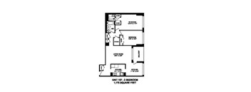 Two bedroom, one bathroom apartment layout at Brookbanks Apartments in Toronto, ON