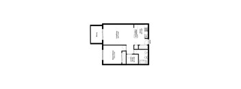 One bedroom, one bathroom apartment layout at Elizabeth Gardens in Edmonton, AB