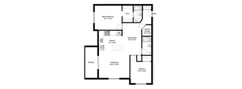 Two bedroom, two bathroom apartment layout at Elizabeth Gardens in Edmonton, AB