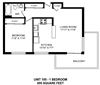 One bedroom, one bathroom apartment layout at Horizon Towers in Burnaby, BC