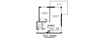 One bedroom, one bathroom apartment layout at Horizon Towers in Burnaby, BC