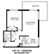 One bedroom, one bathroom apartment layout at Horizon Towers in Burnaby, BC