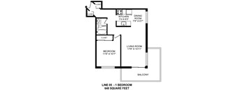 One bedroom, one bathroom apartment layout at Horizon Towers in Burnaby, BC