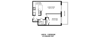 One bedroom, one bathroom apartment layout at Horizon Towers in Burnaby, BC