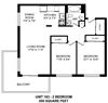 Two bedroom, one bathroom apartment layout at Horizon Towers in Burnaby, BC