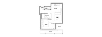 One bedroom, one bathroom apartment layout at Lynn Creek Apartments in North Vancouver, BC