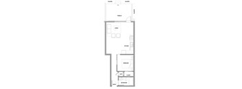 One bedroom, one bathroom apartment layout at Lynn Creek Apartments in North Vancouver, BC