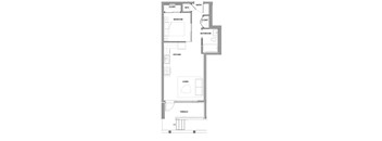 One bedroom, one bathroom apartment layout at Lynn Creek Apartments in North Vancouver, BC