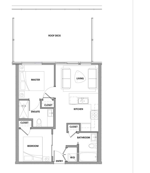 Two bedroom, two bathroom apartment layout at Lynn Creek Apartments in North Vancouver, BC