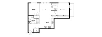 Two bedroom, two bathroom apartment layout at Lynn Creek Apartments in North Vancouver, BC