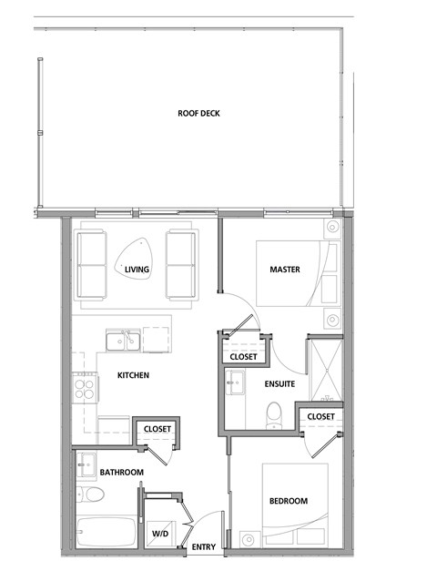 Two bedroom, two bathroom apartment layout at Lynn Creek Apartments in North Vancouver, BC