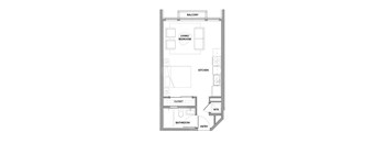 Bachelor, one bathroom apartment layout at Lynn Creek Apartments in North Vancouver, BC