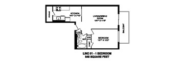 Floor plan of 1 bed, 1 bath, contemporary bachelor apartment at Regency Tower in Owen Sound, ON