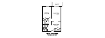 Floor plan of 1 bed, 1 bath, high quality, upscale apartment at Regency Tower in Owen Sound, ON
