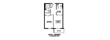 Floor plan of 1 bed, 1 bath, spacious, customizable apartment at Regency Tower in Owen Sound, ON