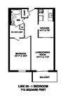 Enjoy modern living in open concept suites Floor plan of 1 bed, 1 bath, spacious, customizable apartment at Regency Tower in Owen Sound, ON