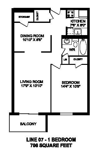 Floor plan of 1 bed, 1 bath, bachelor, spacious modern suite at Regency Towers in Owen Sound, ON