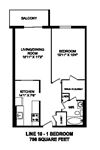 Enjoy modern style apartments with city views Floor plan of 1 bed, 1 bath, bachelor apartment with balcony at Regency Towers in Owen Sound, ON