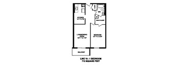 Floor plan of 1 bed, 1 bath, spacious, luxury apartment at Regency Towers in Owen Sound, ON