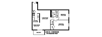 Floor plan of 2 bed, 1 bath, spacious, elegant living at Regency Towers in Owen Sound, ON