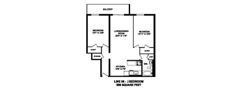 Floor plan of 2 bed, 1 bath, large, modern design at Regency Towers in Owen Sound, ON