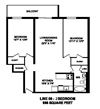 Enjoy spacious elegant design with city views Floor plan of 2 bed, 1 bath, large, modern design at Regency Towers in Owen Sound, ON