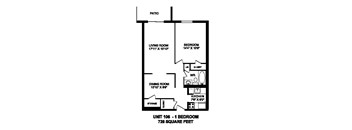 Floor plan of 1 bed, 1 bath, luxurious bachelor apartment at Regency Towers in Owen Sound, ON