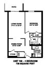 Enjoy private, luxury living in high-end suites Floor plan of 1 bed, 1 bath, luxurious bachelor apartment at Regency Towers in Owen Sound, ON