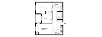 Two bedroom, two bathroom apartment layout at Rittenhouse Place in Kitchener, ON