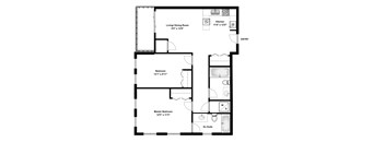 Two bedroom, two bathroom apartment layout at Rittenhouse Place in Kitchener, ON