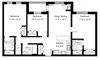 Three bedroom, three bathroom apartment layout at Rittenhouse Place in Kitchener, ON