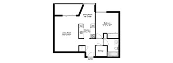 One bedroom, one bathroom apartment layout at Riverbend Tower in Chatham, ON