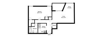 One bedroom, one bathroom apartment layout at Riverbend Tower in Chatham, ON