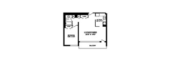 One bedroom, one bathroom apartment layout at Rockford in Toronto, ON