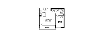 One bedroom, one bathroom apartment layout at Rockford in Toronto, ON