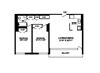 Two bedroom, one bathroom apartment layout at Rockford in Toronto, ON