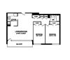 Two bedroom, one bathroom apartment layout at Rockford in Toronto, ON