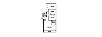 Three bedroom, one bathroom apartment layout at Rockford in Toronto, ON