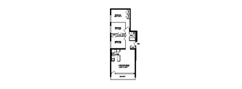 Three bedroom, one bathroom apartment layout at Rockford in Toronto, ON