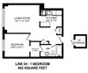One bedroom, one bathroom apartment layout at Secord House in Edmonton, AB