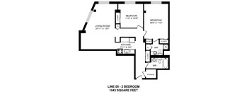 Two bedroom, two bathroom apartment layout at Secord House in Edmonton, AB