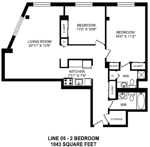 Two bedroom, two bathroom apartment layout at Secord House in Edmonton, AB